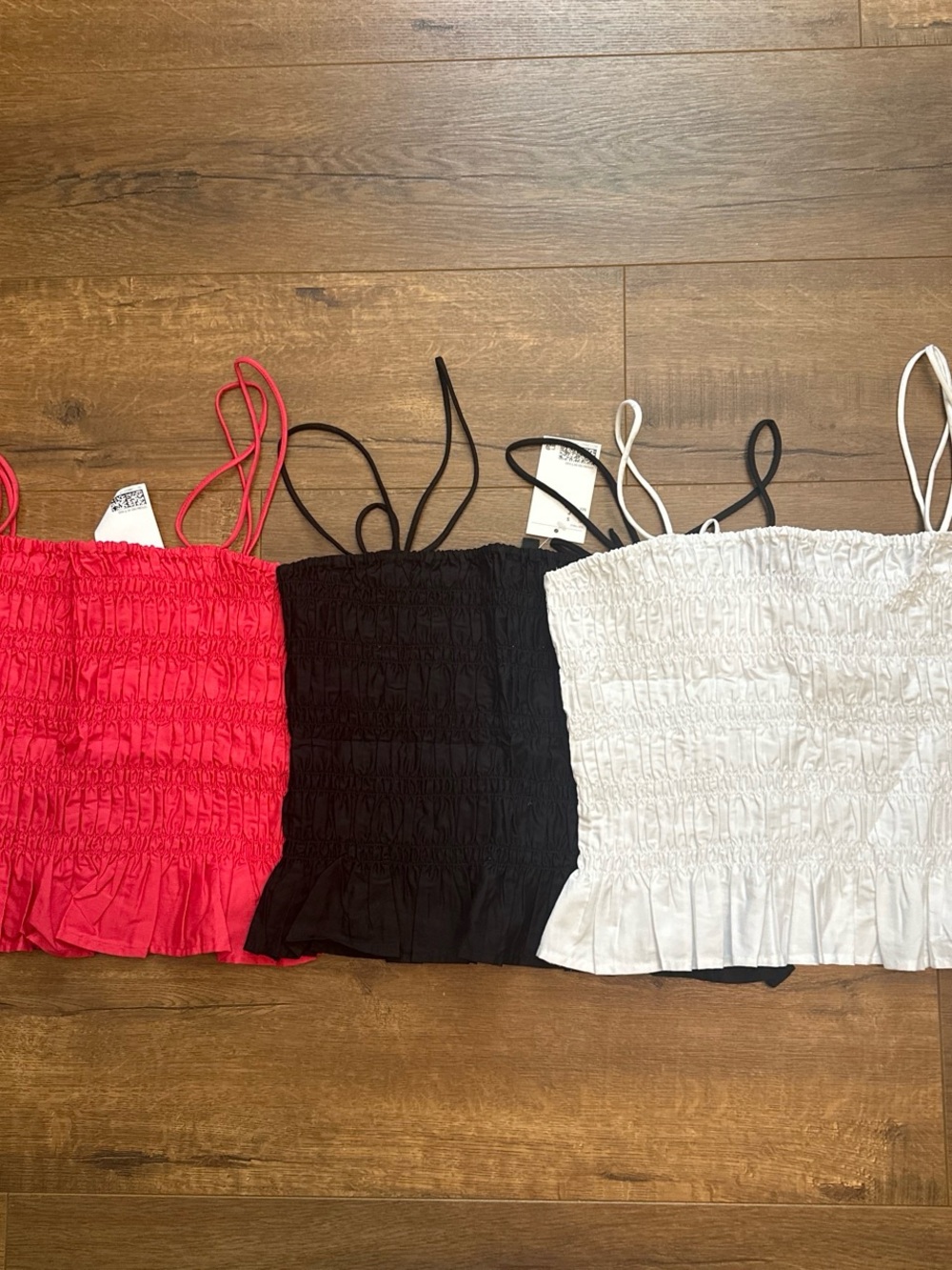 H&M Red, Black & White Smocked Ruffle Cami Tops (Set of 3)